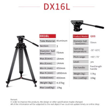 Trépied caméra professionnel en aluminium avec tête fluide Q5S