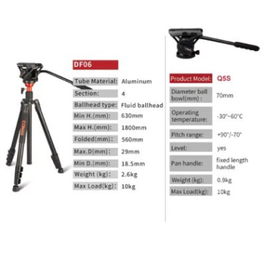 Monopode / Trépied caméra professionnel en aluminium avec tête fluide Q5S