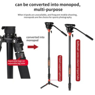 Monopode / Trépied caméra professionnel en aluminium avec tête fluide Q5S