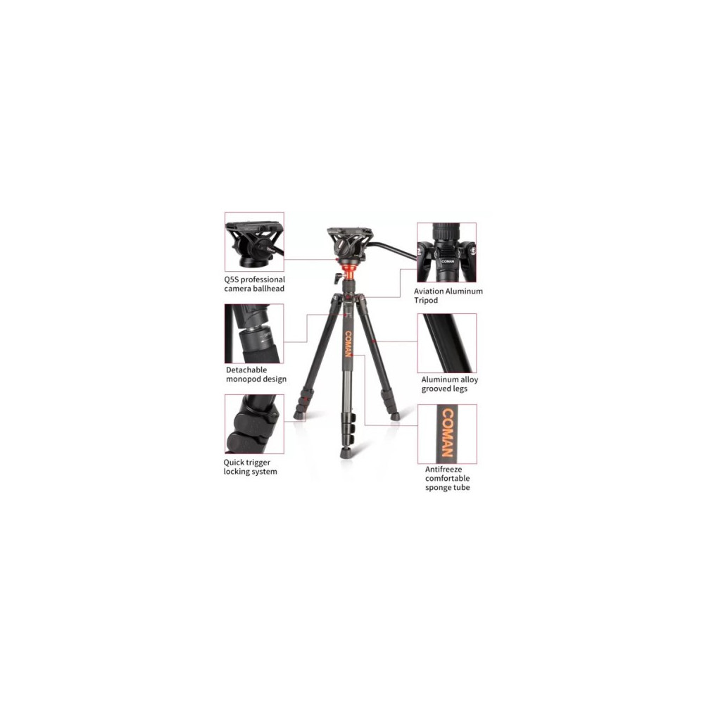 Monopode / Trépied caméra professionnel en aluminium avec tête fluide Q5S