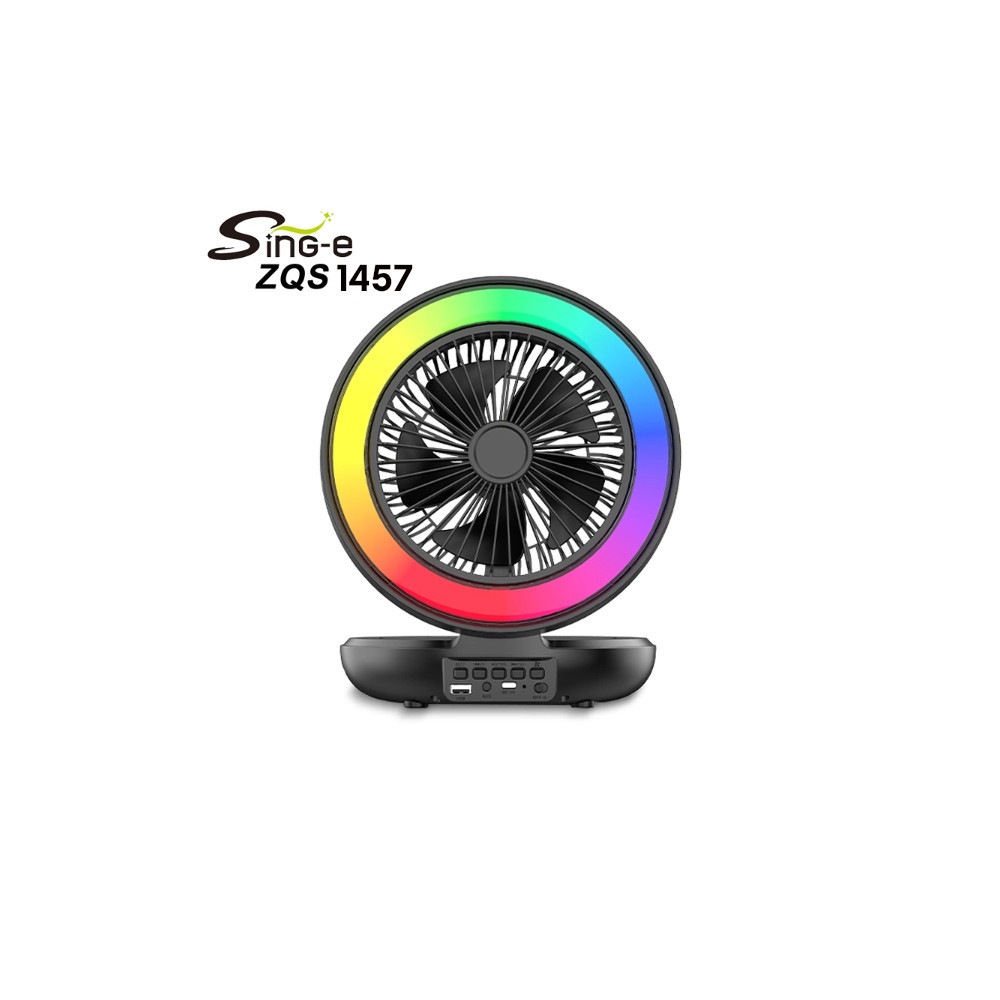 Haut-Parleur portable d'extérieur avec ventilateur, Mini enceinte (Baflle) Bluetooth à lumière colorée et à danse carrée