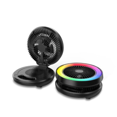 Haut-Parleur portable d'extérieur avec ventilateur, Mini enceinte (Baflle) Bluetooth à lumière colorée et à danse carrée