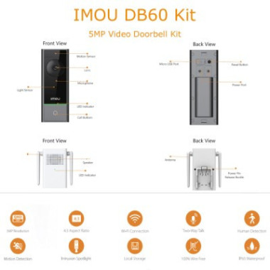 Imou - Kit de caméra WiFi avec sonnerie alimentée par batterie 5MP DB60 Kit