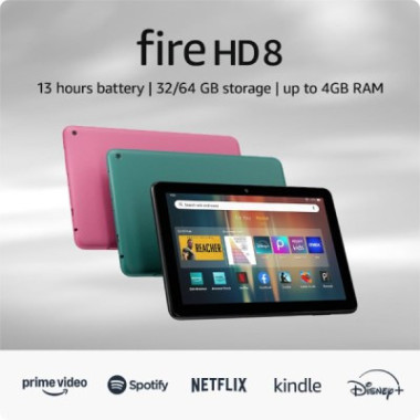 Tablette Amazon Fire HD 8 (2022) Wifi 2Gb Ram, 64Gb Memoire, écran HD de 8", processeur hexa-cor