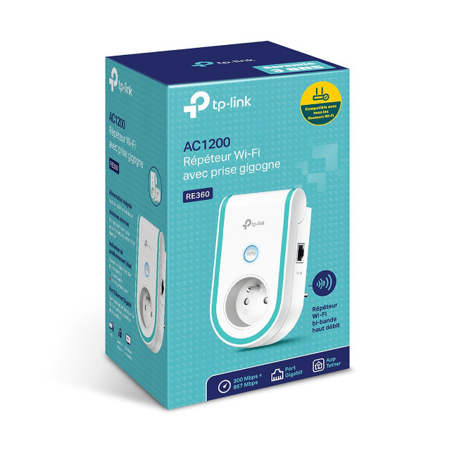 Répéteur de signal WiFi AC1200 Mbps Dual-Band (N300 + AC867) avec port Fast Ethernet et prise intégrée