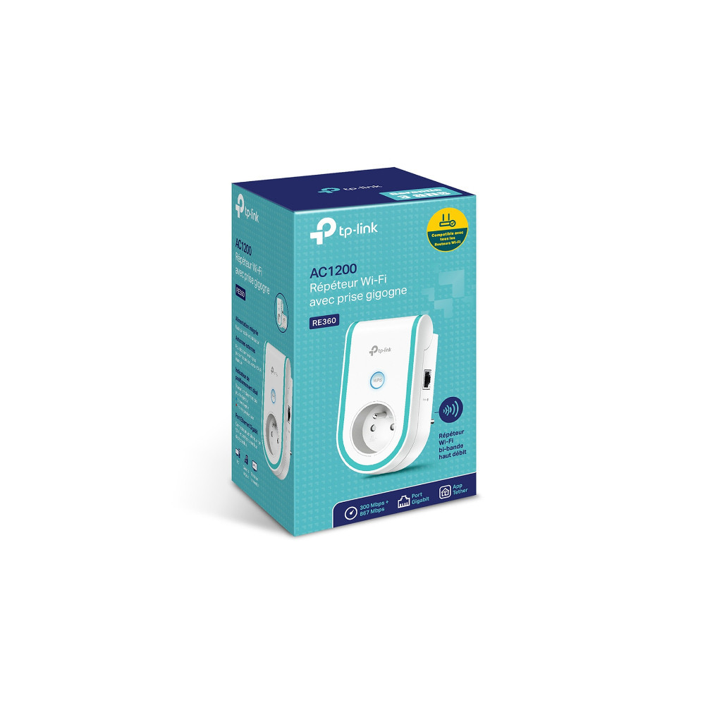 Répéteur de signal WiFi AC1200 Mbps Dual-Band (N300 + AC867) avec port Fast Ethernet et prise intégrée