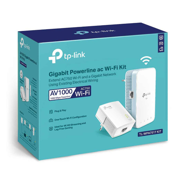 Pack de 2 adaptateurs CPL 1000 Mbps + Wi-Fi AC750 avec 1 port Gigabit Ethernet