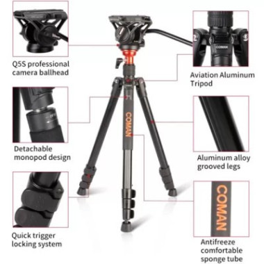 Monopode / Trépied caméra professionnel en aluminium avec tête fluide Q5S