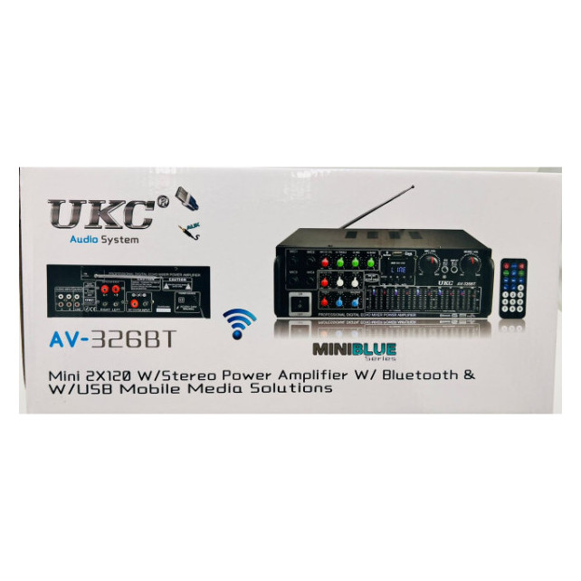 Amplificateur de son puissant pour haut-parleurs UKC AV-326BT Karaoké Bluetooth avec 4 Ports microphones