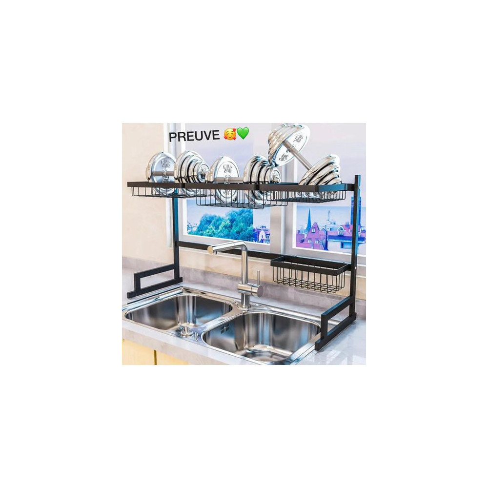 Etagere de rangement Vaisselle en acier inoxydable pour évier - Avec crochets pour ustensiles