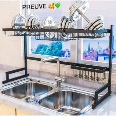 Etagere de rangement Vaisselle en acier inoxydable pour évier - Avec crochets pour ustensiles