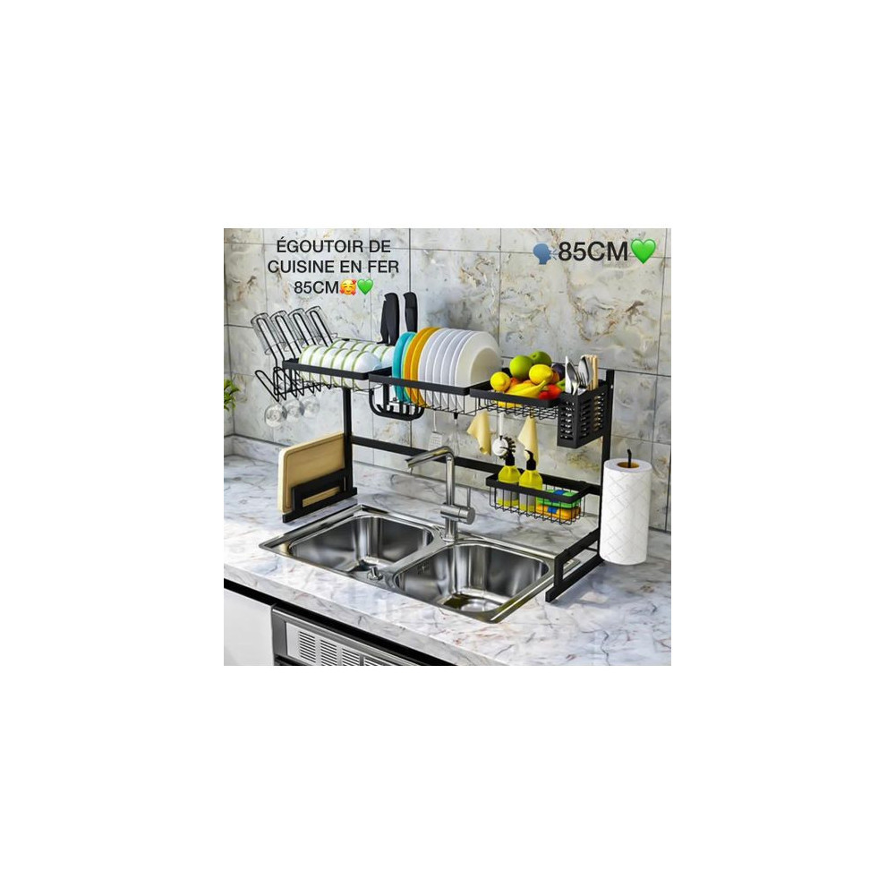 Etagere de rangement Vaisselle en acier inoxydable pour évier - Avec crochets pour ustensiles