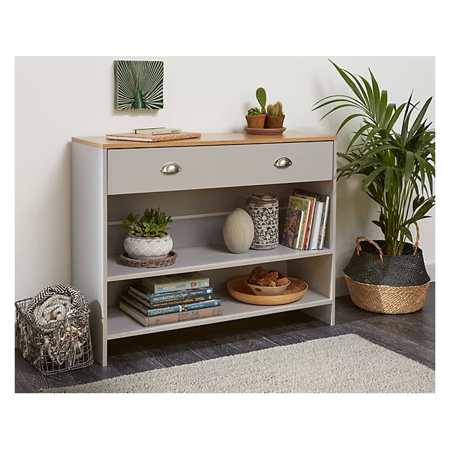 Unité de la console de Lilsbury de style maison et de style domestique avec 2 étagères, cabinet de rangement libre, mini-armoire