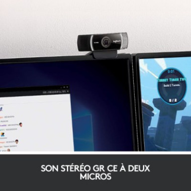 Webcam Full HD 1080p avec deux microphones omnidirectionnels et trépied