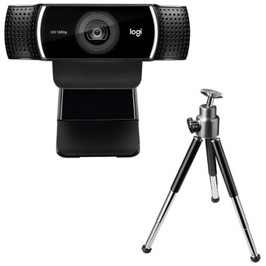 Webcam Full HD 1080p avec deux microphones omnidirectionnels et trépied