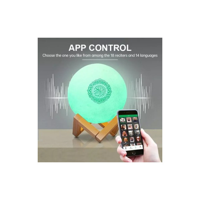 Lampe de lumière blanche en forme de la lune et Haut-parleur du Coran