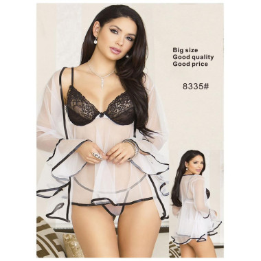 Nuisette Sexy en Dentelle gaze,Chemise de Nuit avec Robe 👘  Différente couleurs  Saumon  Meuve  Noir  Verte  Rouge  Blanc